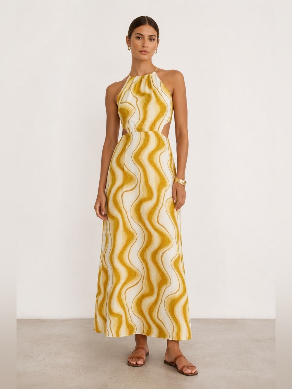 Faithfull the Brand “la piedra” linen halter maxi dress in yellow print. 8